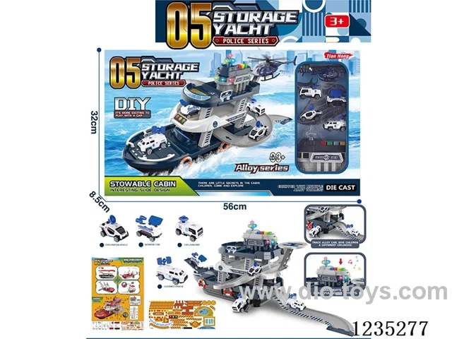 (GCC) Double-decker yacht track set (police)free wheel alloy car + airplane W L/M not included battery