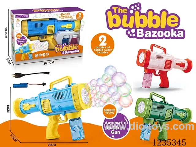 Automatic 10-Hole Bubble Rocket Launcher (3 Colors Mixed) with 2 Bottles of 50ml Bubble Solution (Charging Version)