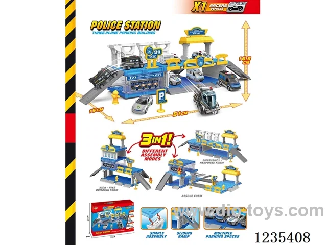 Police Set (Three-in-One Scene)free wheel alloy car *1