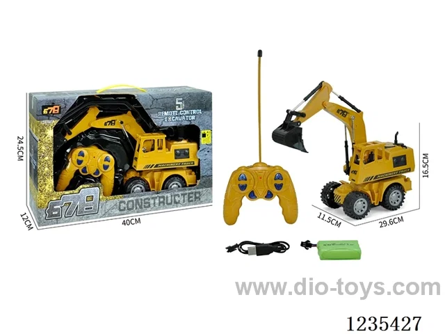 27MHZ RC flashing construction vehicle (excavator, 5CH with lights, included battery 3.6V + USB charging cable)
