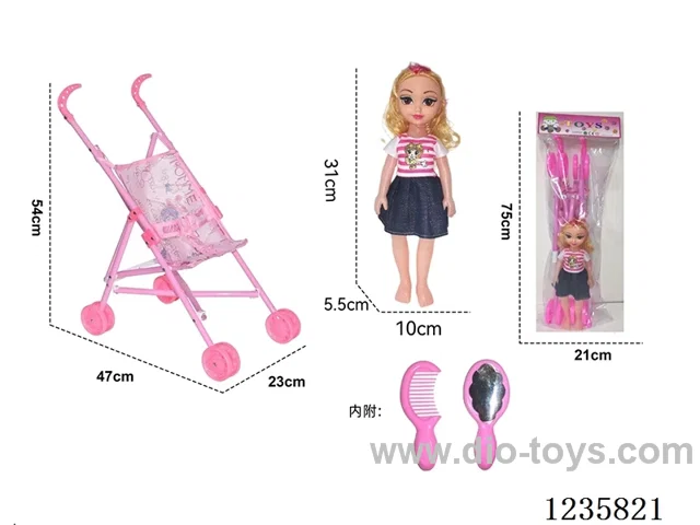 Baby stroller with doll + accessories