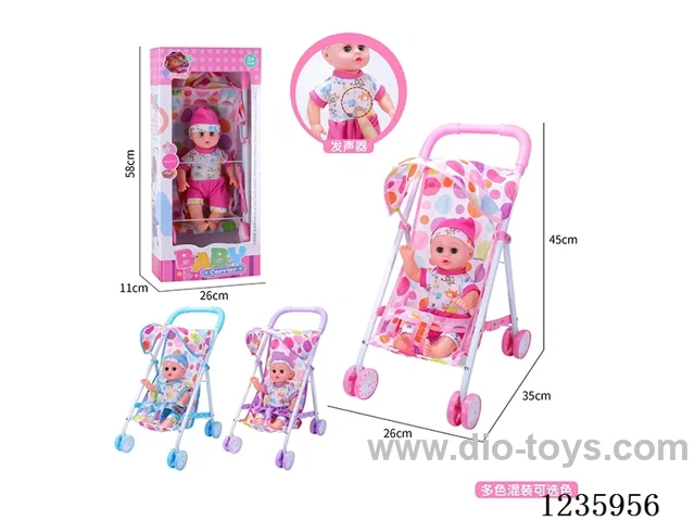 14-inch Doll with Stroller 3 colors mixed