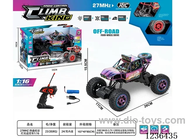 27MHZ 4ch climbing rc car 1:16 with light (included battery)