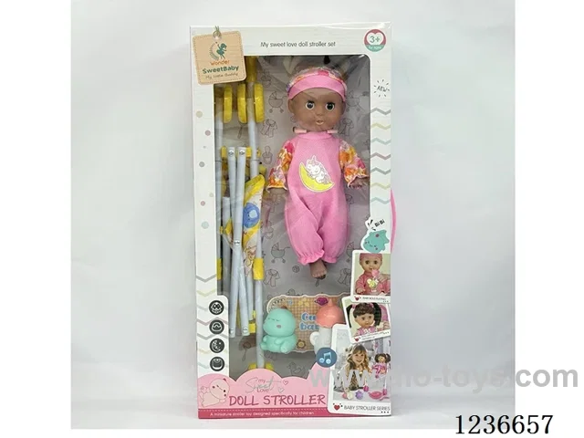 11 inch Pajamas Black Skin Doll+Trolley+Accessories included battery