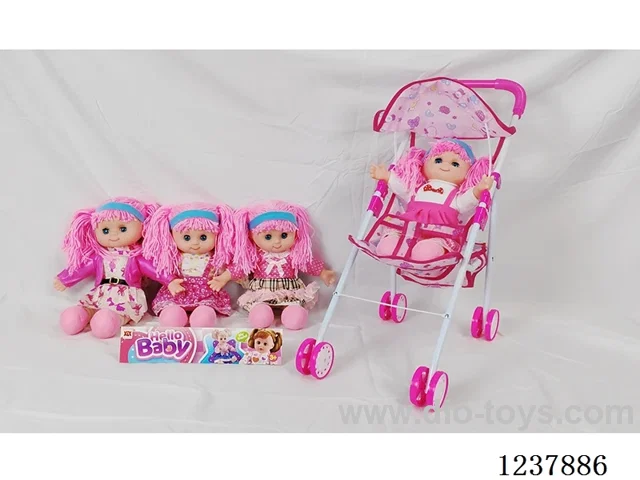 16-inch cotton-stuffed doll with English IC/Iron handcart