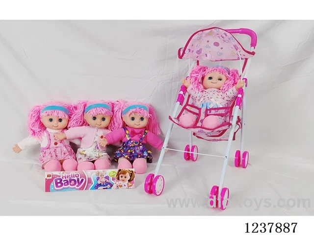 16-inch cotton-stuffed doll with English IC/Iron handcart