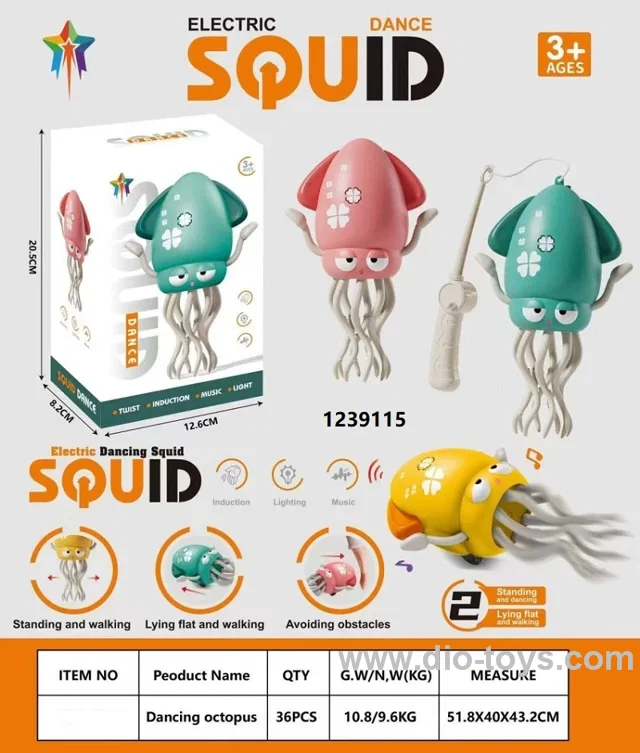 Electric Walking Obstacle Squid Cuttlefish Kids Intelligence Sensing Dancing Crawling Octopus Toy in color box