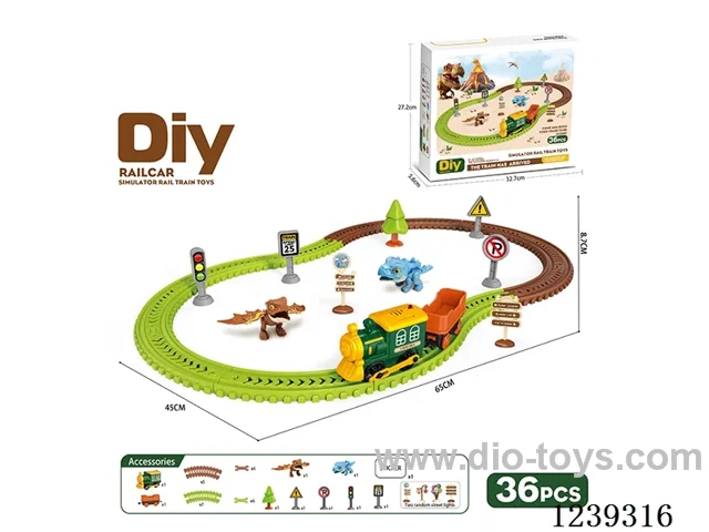 DIY assembled electric railcar 36PCS with music not included battery (dinosaur series)