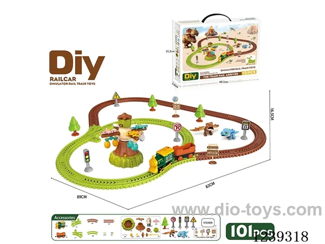DIY assembled electric railcar 101PCS with music not included battery (dinosaur series)