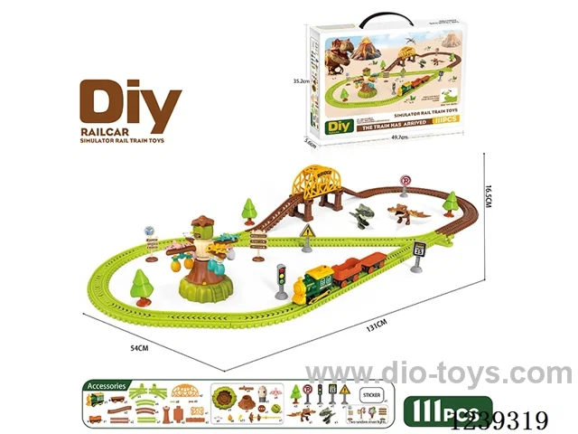 DIY assembled electric railcar 111PCS with music not included battery (dinosaur series)