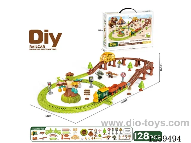 DIY assembled electric railcar 128PCS with music not included battery (dinosaur series)
