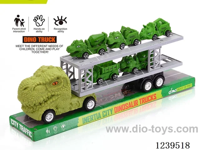 Double Decker Inertia Dinosaur Tractor with 5 Dinosaur Engineering Cars