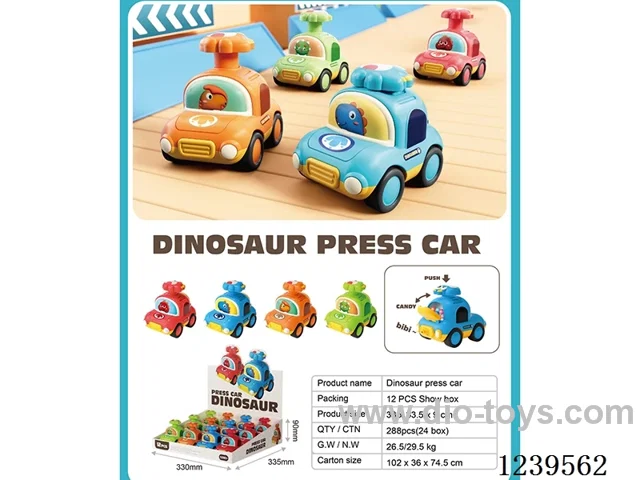 Whistling dinosaur press car (4-color mixed to Pack)12PCS