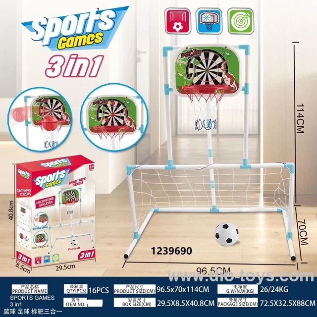 Basketball,Football,Dart 3 in 1 sport game toy in color box