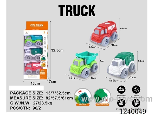 3 PCS Set Window Open Box Free Wheel Scooter Cartoon Car