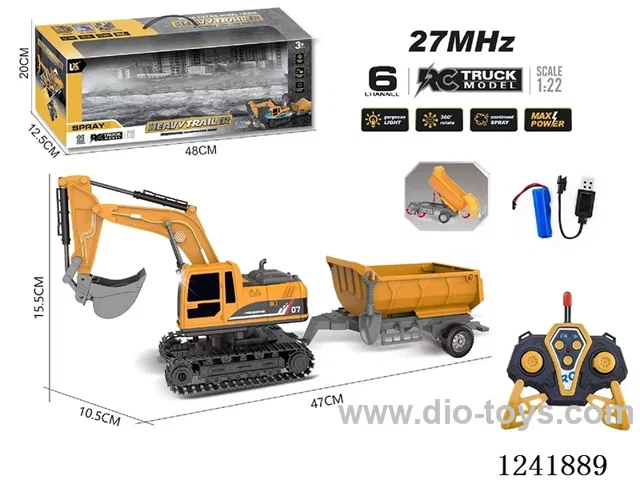 1:22 27MHZ 6ch rc engineering vehicles with light included battery