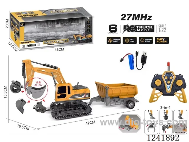 1:22 27MHZ 6ch rc alloy engineering vehicles (3 in 1) with light included battery