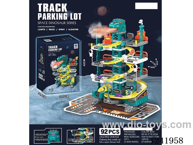 92PCS Space Dinosaur Track Car Park W L/M/Spray Not Included Battery