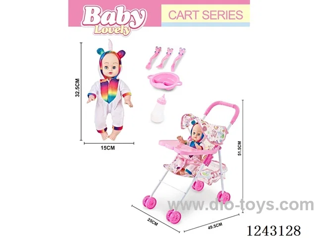 Iron Trolley + dining board + 16 inch empty doll with music