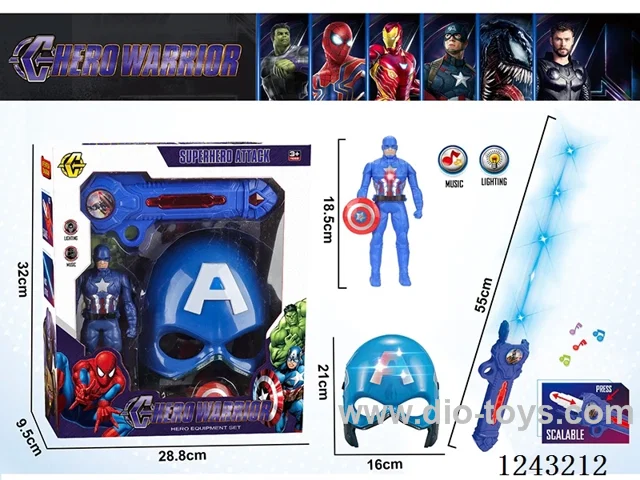 Captain America Set -Figurine + Lighted Mask + Lighted Telescopic Sword