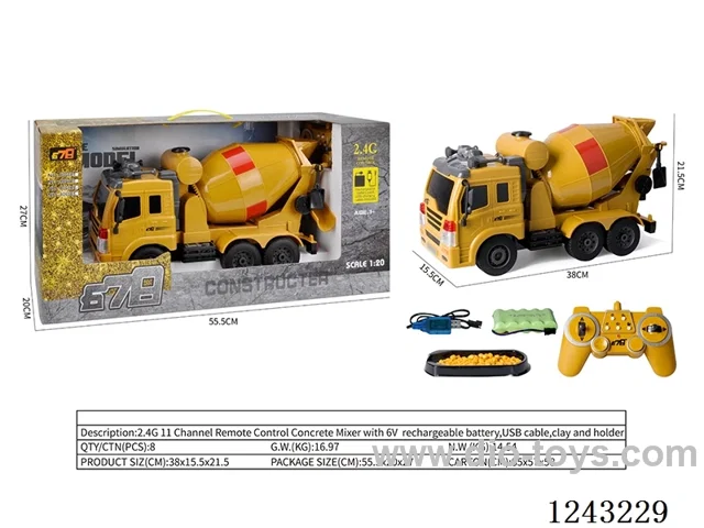 11ch 2.4G RC Doubtful Soil Mixer Truck (with 6V rechargeable battery + USB charging cable + ceramic clay + container)