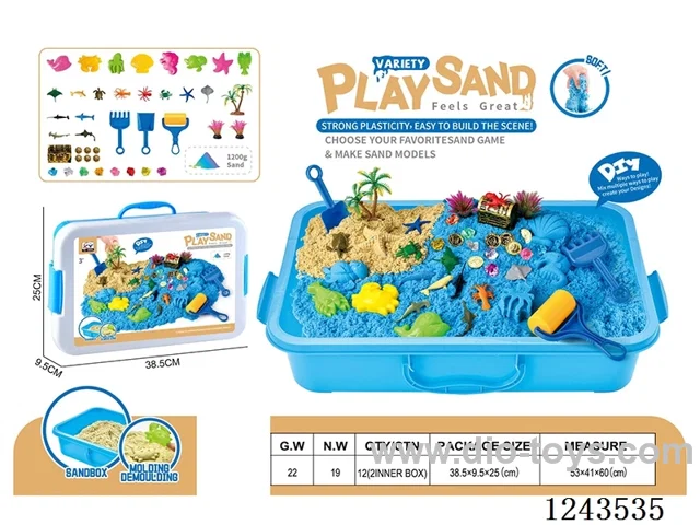 Space Sand Scene Set - Ocean Treasure Theme + Storage Box + 1200g Space Sand (Blue Sand 1000g + 200g Sand Colour)