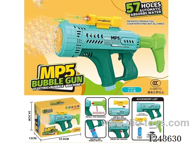 B/O MP5 57 Hole Auto Suction Dazzle Colourful Lights Bubble Maker included battery