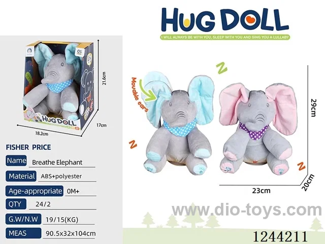Peek-a-boo Elephant-2 Colours Mixed Not included 3*AA Batteries-Music/Ear Moving/Talking