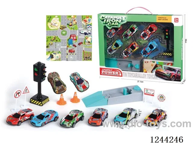 8.6cm tin pull back car with ejector + cars*6