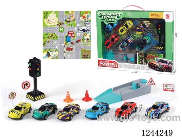 8.6cm tin pull back car with ejector+ cars*6