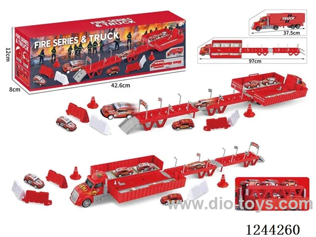 cargo car fire scene storage ejection (with 3PCS metal pull back car + 15 road signs barricades + 1 DIY stickers)