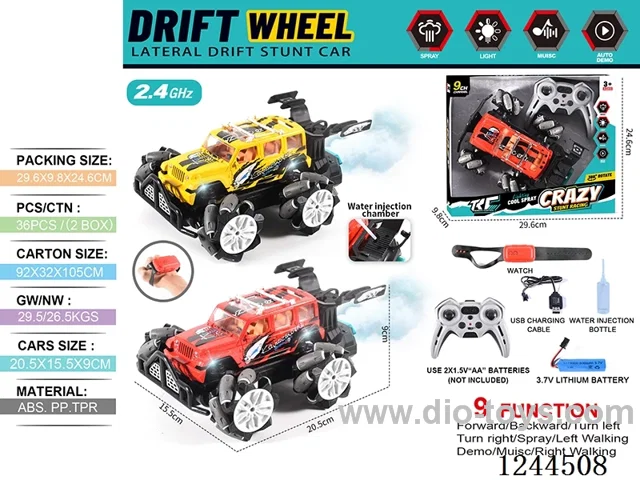 2.4G 9ch rc car W L/M/spray/watch included battery