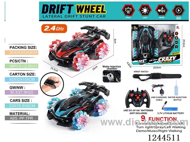 2.4G 9ch rc car W L/M/spray/watch included battery