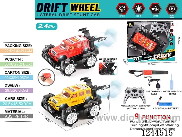 2.4G 9ch rc car W L/M/spray/watch included battery