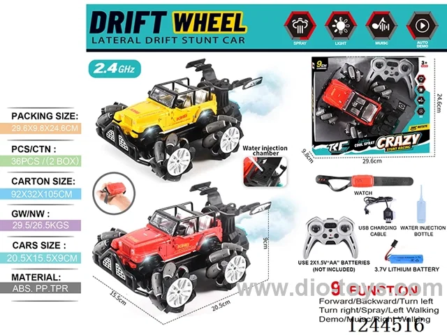 2.4G 9ch rc car W L/M/spray/watch included battery
