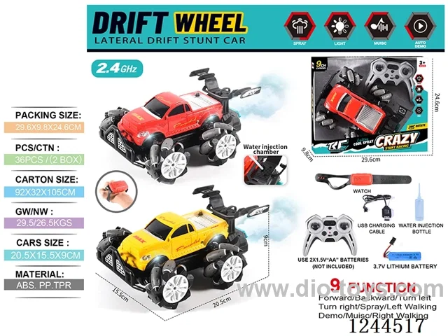 2.4G 9ch rc car W L/M/spray/watch included battery