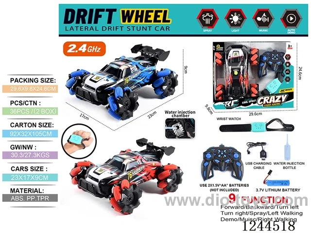 2.4G 9ch rc car W L/M/spray/ watch included battery