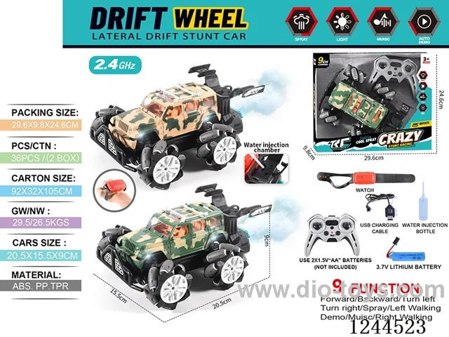 2.4G 9ch rc car W L/M/spray/watch included battery