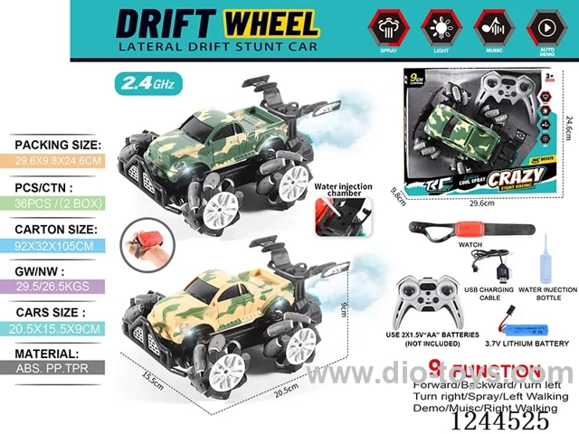 2.4G 9ch rc car W L/M/spray/watch included battery