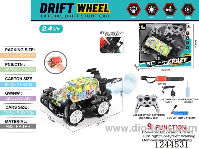 2.4G 9ch rc car W L/M/spray/watch included battery