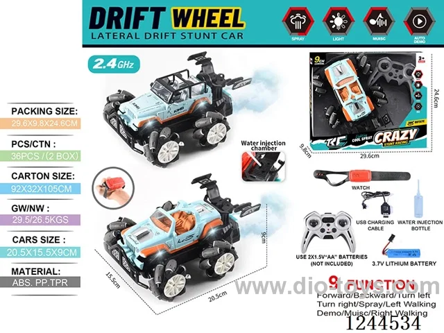 2.4G 9ch rc car 2 mixed W L/M/spray/watch included battery