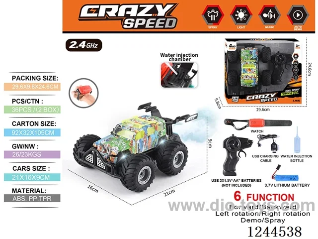 1:16 2.4G 6ch rc car with watch/spray included battery
