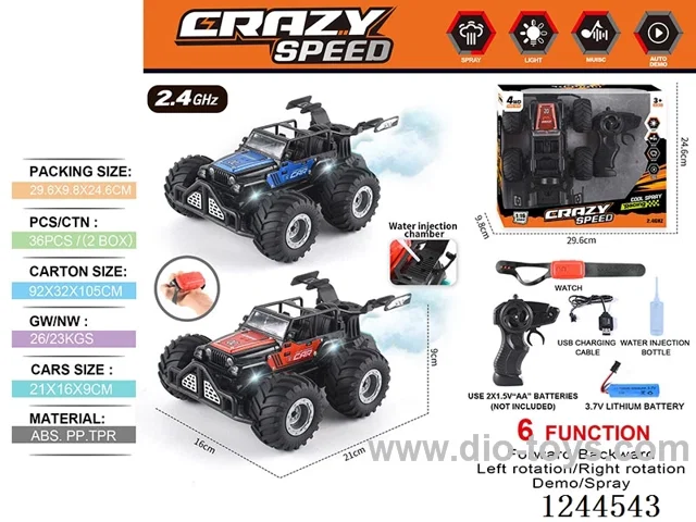1:16 2.4G 6ch rc alloy car with watch/spray included battery