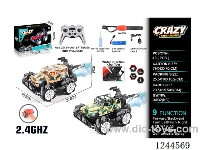 2.4G 9ch rc car 2 mixed W L/M/spray/watch included battery
