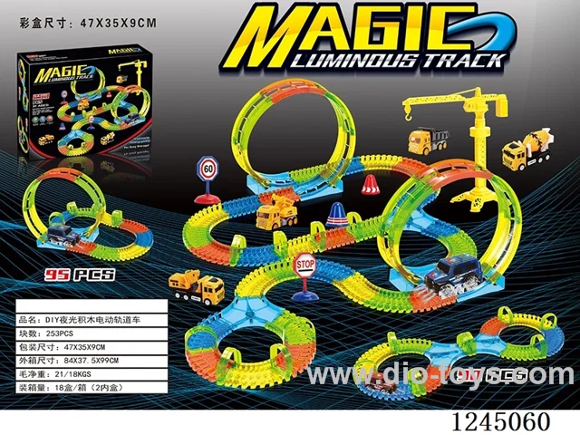 DIY Glow-in-the-Dark Building Blocks B/O Track Car with Lights Not Included battery
