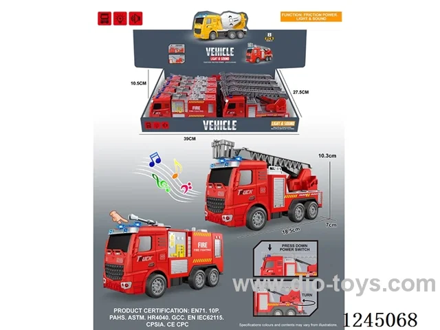 inertia/light/music/pushbutton/fire truck 8PCS included battery