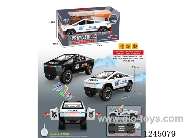 Inertia/Lights/Music/ Open Door/Spray Vehicle (+Water Bottle) Not Included Battery Inertia/Lights/ Music/openable door/spray/police car (+ water bottle) Inclusive battery