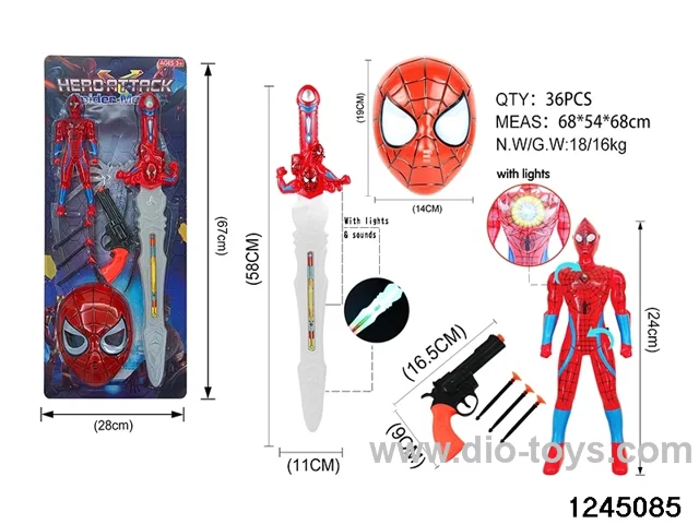24cm spiderman with light sword & mask& gun