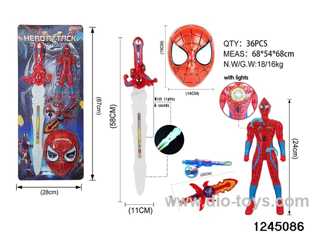 24cm spiderman with light sword & mask& gun
