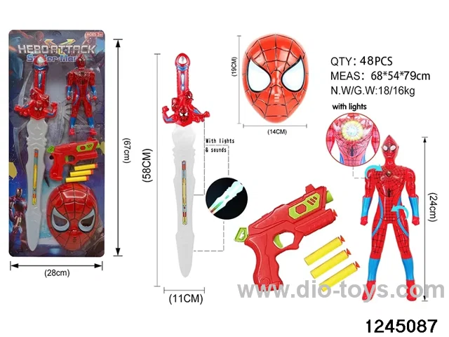 24cm sipderman with gun & mask & sword